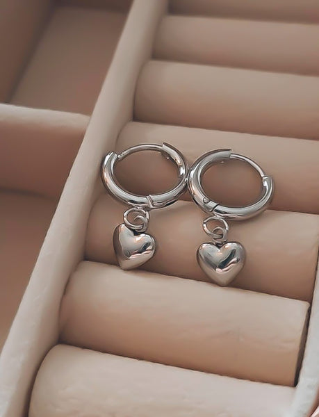 New Huggie Hoop Small Puff Heart Charm Earrings *Choose your Metal* LOVE THESE!