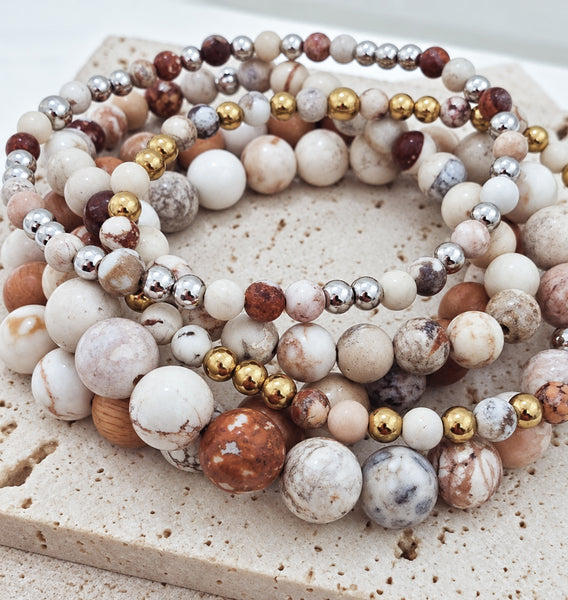 New Rustic Cream Howlite Gemstone Bracelet (6mm beads)