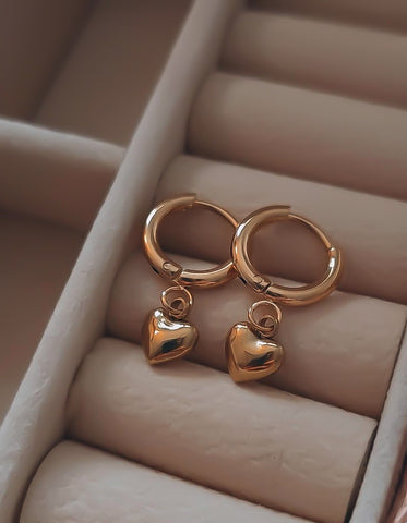 New Huggie Hoop Small Puff Heart Charm Earrings *Choose your Metal* LOVE THESE!