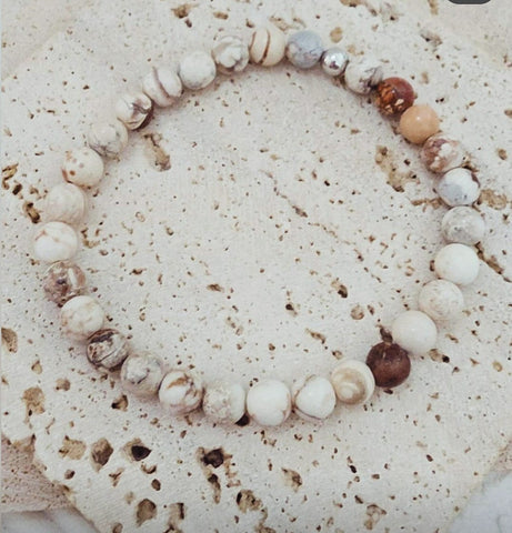 New Rustic Cream Howlite Gemstone Bracelet (6mm beads)