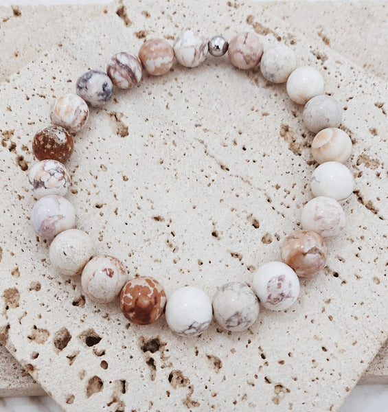 Rustic Cream Howlite Gemstone Bracelet (8mm beads)