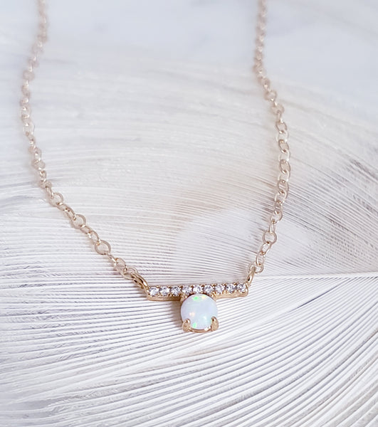 CZ Bar White Opal Necklace *OBSESSED*Choose your metal