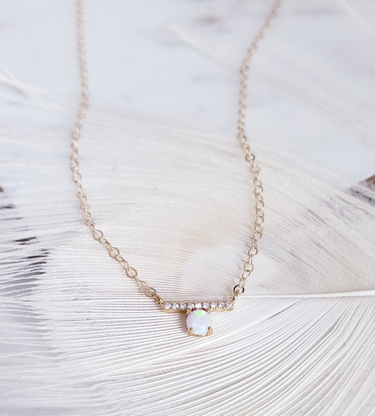 CZ Bar White Opal Necklace *OBSESSED*Choose your metal