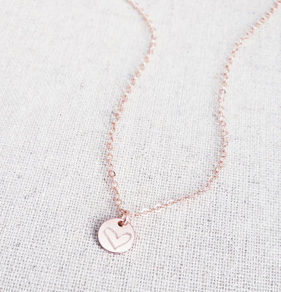 Engraved Tiny Heart Disc Necklace *choose your metal*