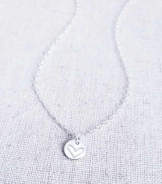 Engraved Tiny Heart Disc Necklace *choose your metal*