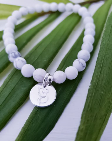 White Howlite Koala Charm Bracelet (6mm beads)