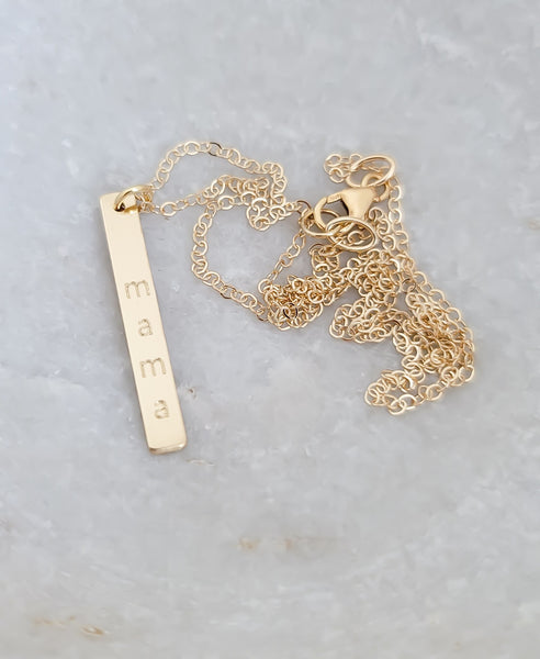 *RESTOCKING SOON* Engraved Vertical Bar "mama" Necklace Bar