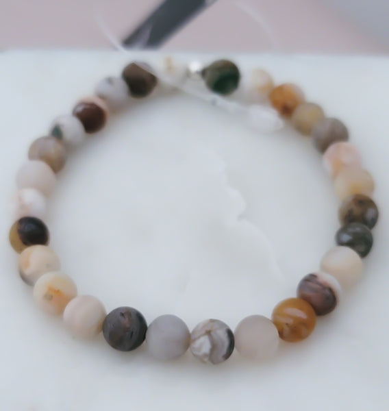 Matte Bamboo Agate Gemstone Bracelet (6mm beads)