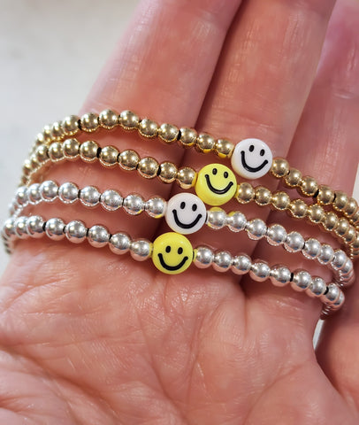 Smiley Face Bead Bracelet *Choose Your Metal*
