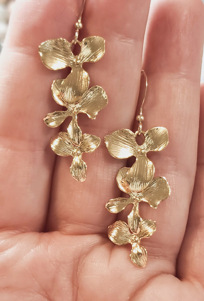 *RESTOCKING SOON* Triple Orchid Dangle Earrings * Choose your Metal*
