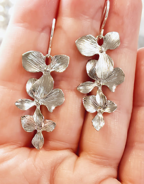 *RESTOCKING SOON* Triple Orchid Dangle Earrings * Choose your Metal*