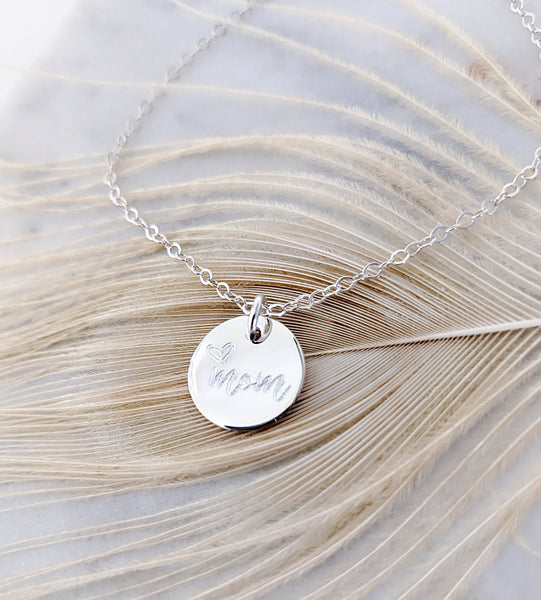 Engraved Mom w/ Heart Necklace *CHOOSE YOUR METAL*
