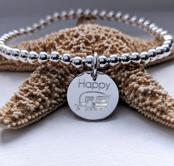 Happy Camper Disc Bracelet * CHOOSE YOUR METAL*