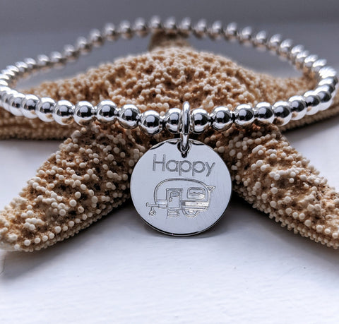 Happy Camper Disc Bracelet * CHOOSE YOUR METAL*