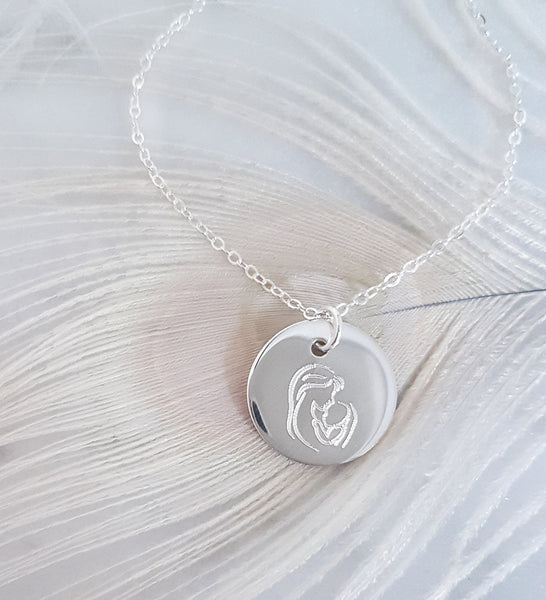 Engraved Mother and Child Sihouette Necklace // CHOOSE YOUR METAL
