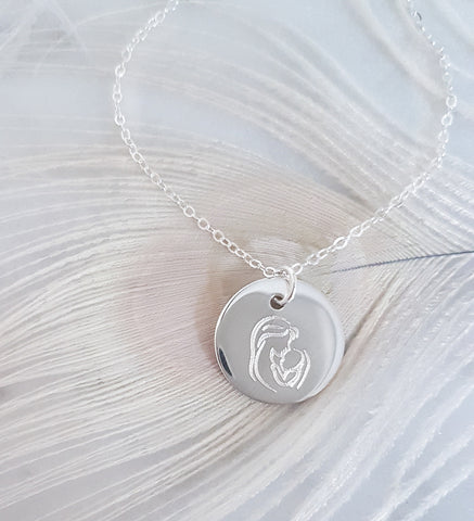 Engraved Mother and Child Sihouette Necklace // CHOOSE YOUR METAL