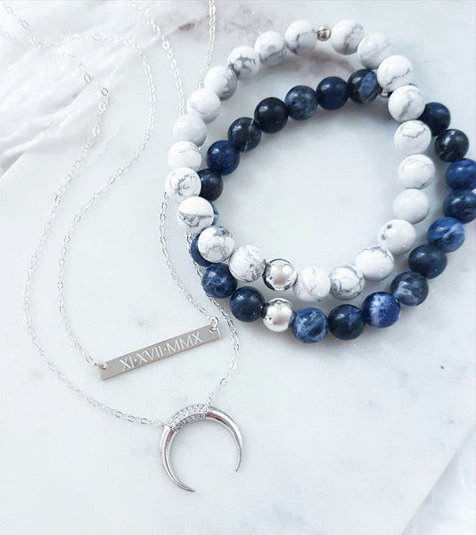 Engraved Personalized Roman Numerals Horizontal Bar Necklace *Choose your metal*