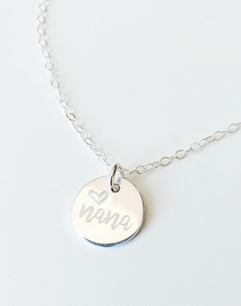 Engraved Nana w/ Heart Necklace *CHOOSE YOUR METAL*