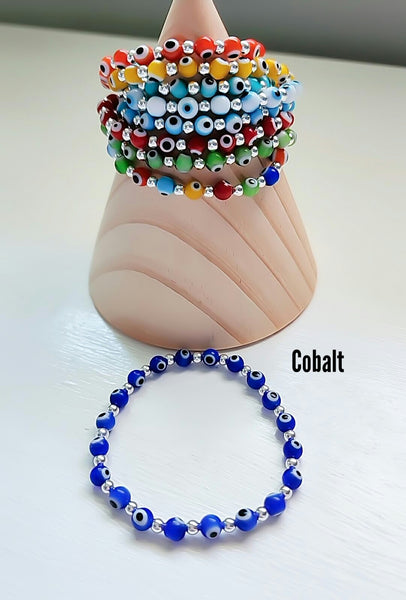Cobalt Murano Glass Eye of Protection Bracelet *Choose Your Metal*