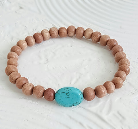 Rosewood Beads w/ Oval Turquoise Howlite Bead Bracelet