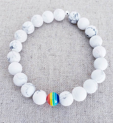 Matte White Howlite Rainbow Focal Bracelet // Pride LGBTQ+ Bracelet