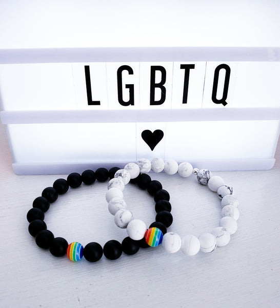 Matte White Howlite Rainbow Focal Bracelet // Pride LGBTQ+ Bracelet