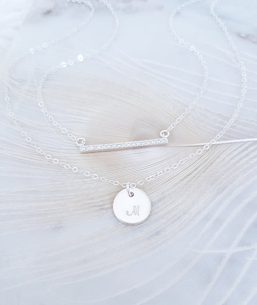 Engraved Personalized *Silver* Initial Disc Necklace 12mm