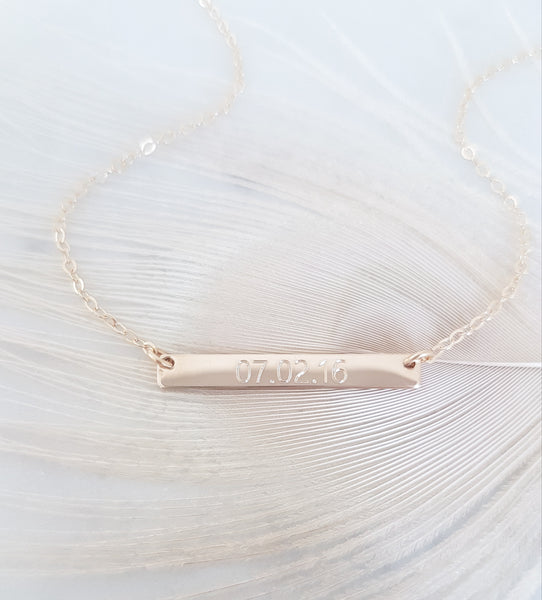 Engraved Personalized Special Date Horizontal Bar Necklace // Wedding date, Child's Birthdate, Endless Possibilities! *Choose your metal*