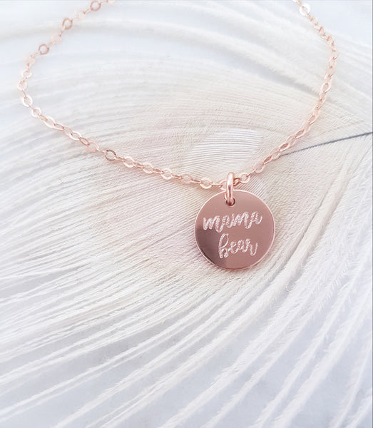 Engraved Mama Bear Disc Necklace *CHOOSE YOUR METAL*
