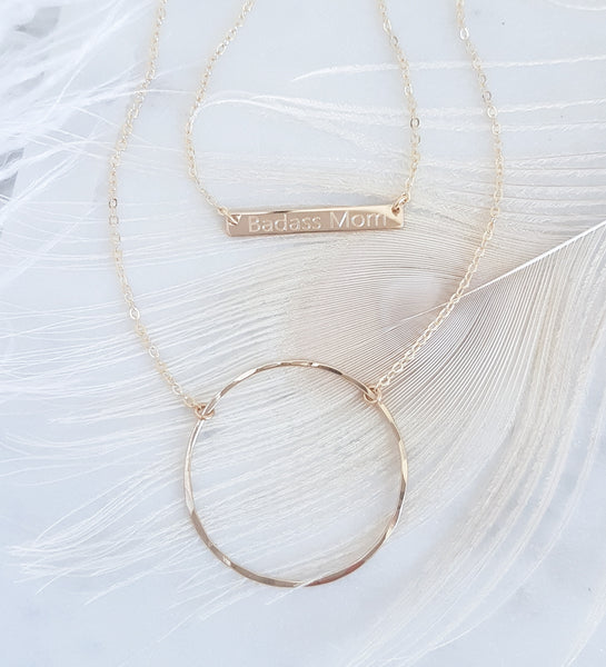 Engraved Badass Mom Horizontal Bar Necklace *Choose your metal*