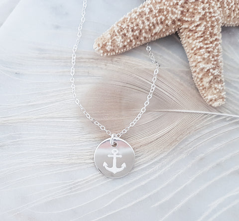 Anchor Disc Necklace // Nautical Ocean // Beachy Jewels *CHOOSE YOUR METAL*