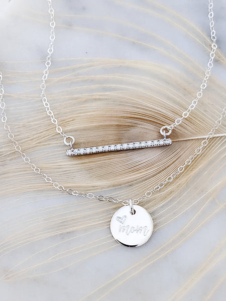 Engraved Mom w/ Heart Necklace *CHOOSE YOUR METAL*