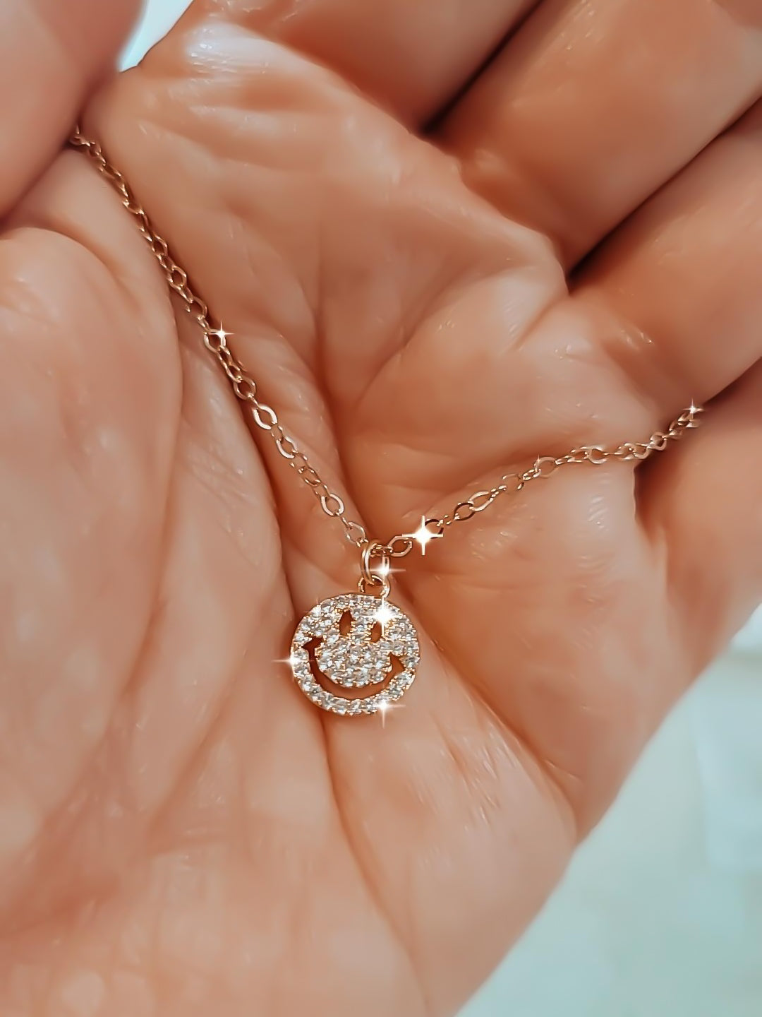 Gold CZ Micro Pave Happy Smiley Face Necklace Jewelz by Angie