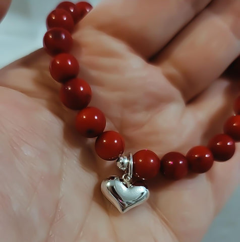 *RESTOCKING SOON* Red South Sea Shell Pearl Puff Heart Charm Bracelet* Choose Your Metal*