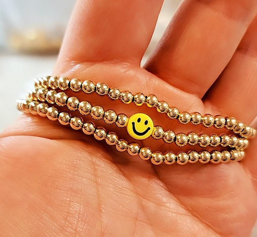 Smiley Face Bead Bracelet Choose Your Metal