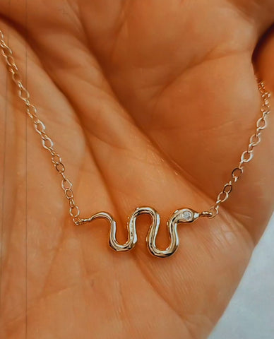 Snake CZ Eye Horizontal Necklace * CHOOSE YOUR METAL*