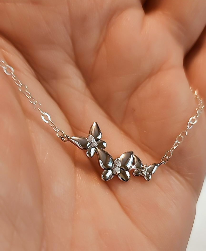 Triple CZ Butterfly Necklace CHOOSE YOUR METAL