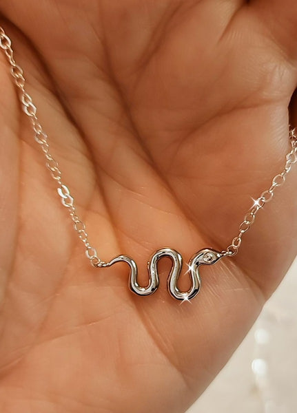 Snake CZ Eye Horizontal Necklace * CHOOSE YOUR METAL*