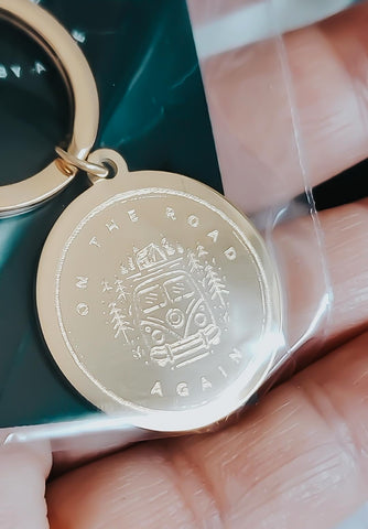 Engraved On the road again keychain *Choose your metal*