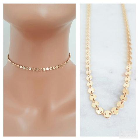 Disc Choker Chain Necklace * Choose your Metal & Size*