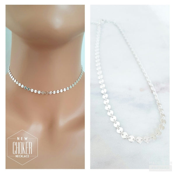 Disc Choker Chain Necklace * Choose your Metal & Size*