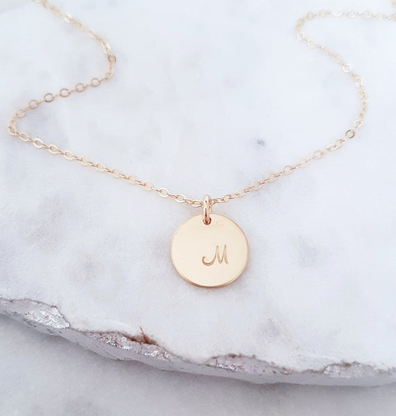 Engraved Personalized *Gold* Initial Disc Necklace 12mm